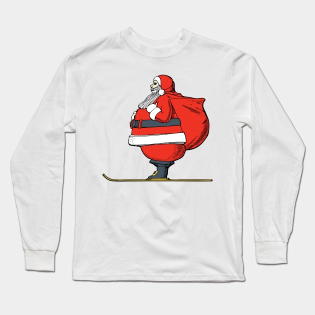 Skiing Santa Long Sleeve T-Shirt by Vanilla Susu